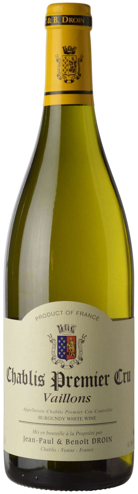 Jean Paul & Benoît Droin  Chablis Vaillons Premier Cru 2021  Front Bottle Shot