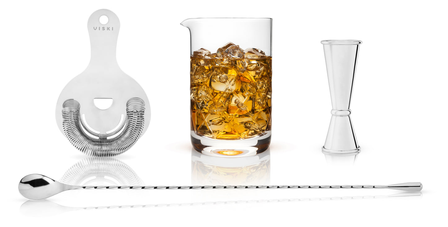 Viski 4-Piece Crystal & Stainless Steel Barware Set