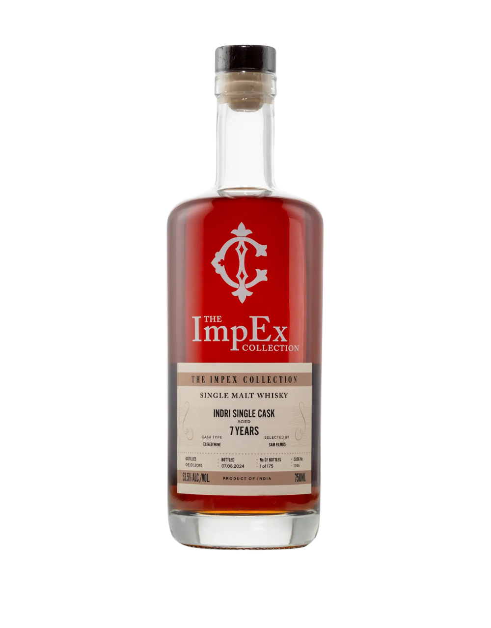 THE IMPEX COLLECTION 2015 7 YEAR OLD INDRI EX-RED WINE SINGLE CASK 1746 750 ML