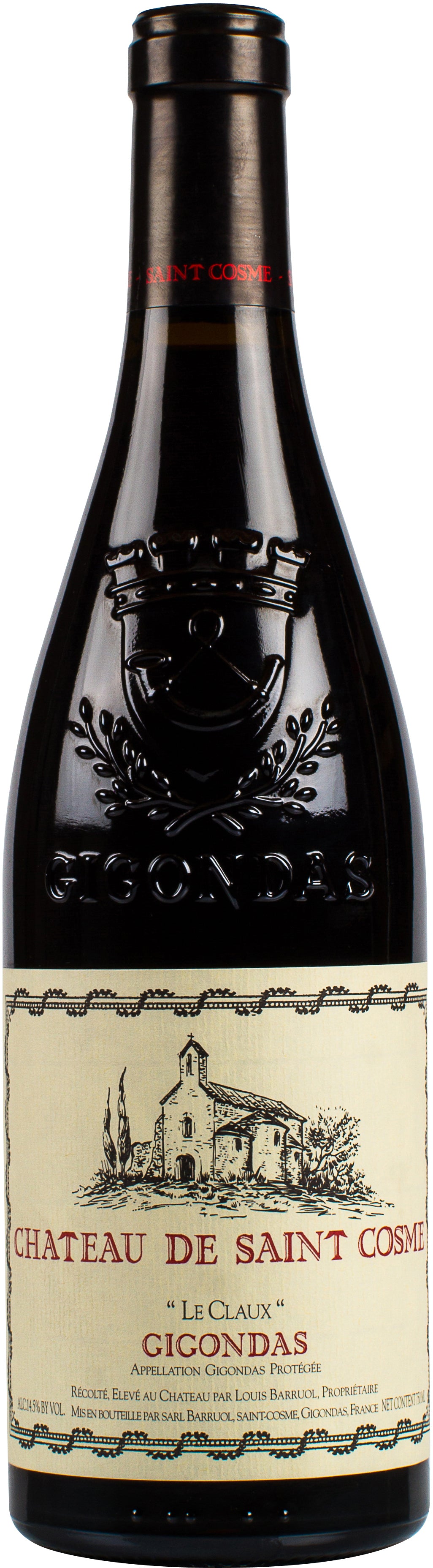 Chateau de Saint Cosme Gigondas le Claux 2021  Front Bottle Shot