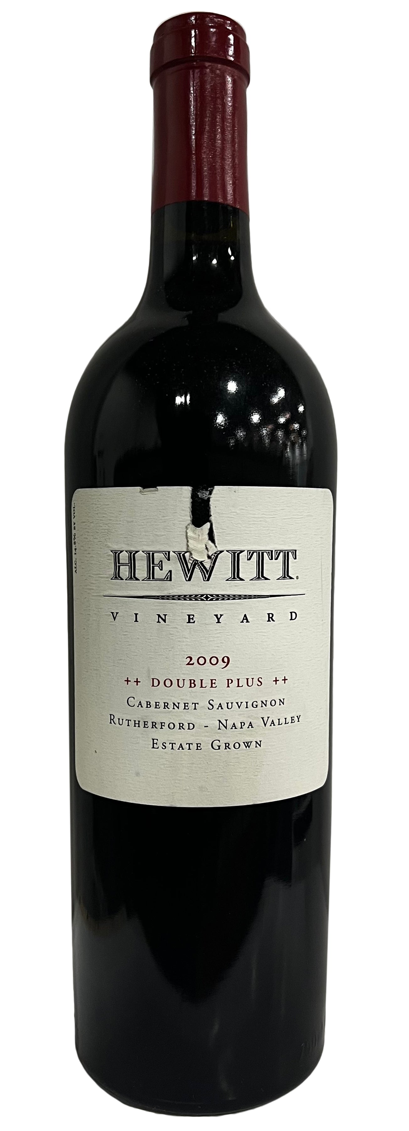 Hewitt Vineyard Double Plus Cabernet Sauvignon (torn label) 2009  Front Bottle Shot