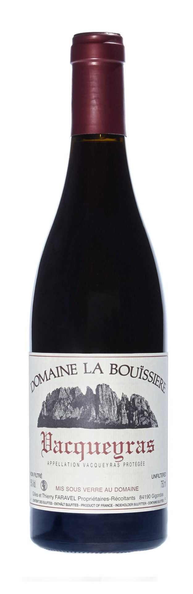 Domaine La Bouissiere Vacqueyras 2022  Front Bottle Shot