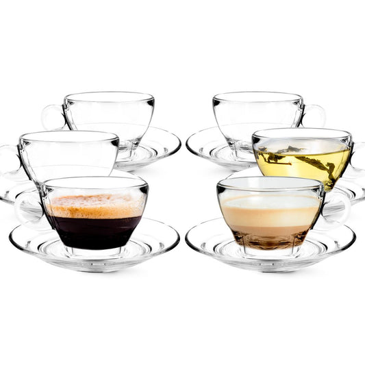 Glass Latte Cup and Saucer - 8.75oz - Set of 6