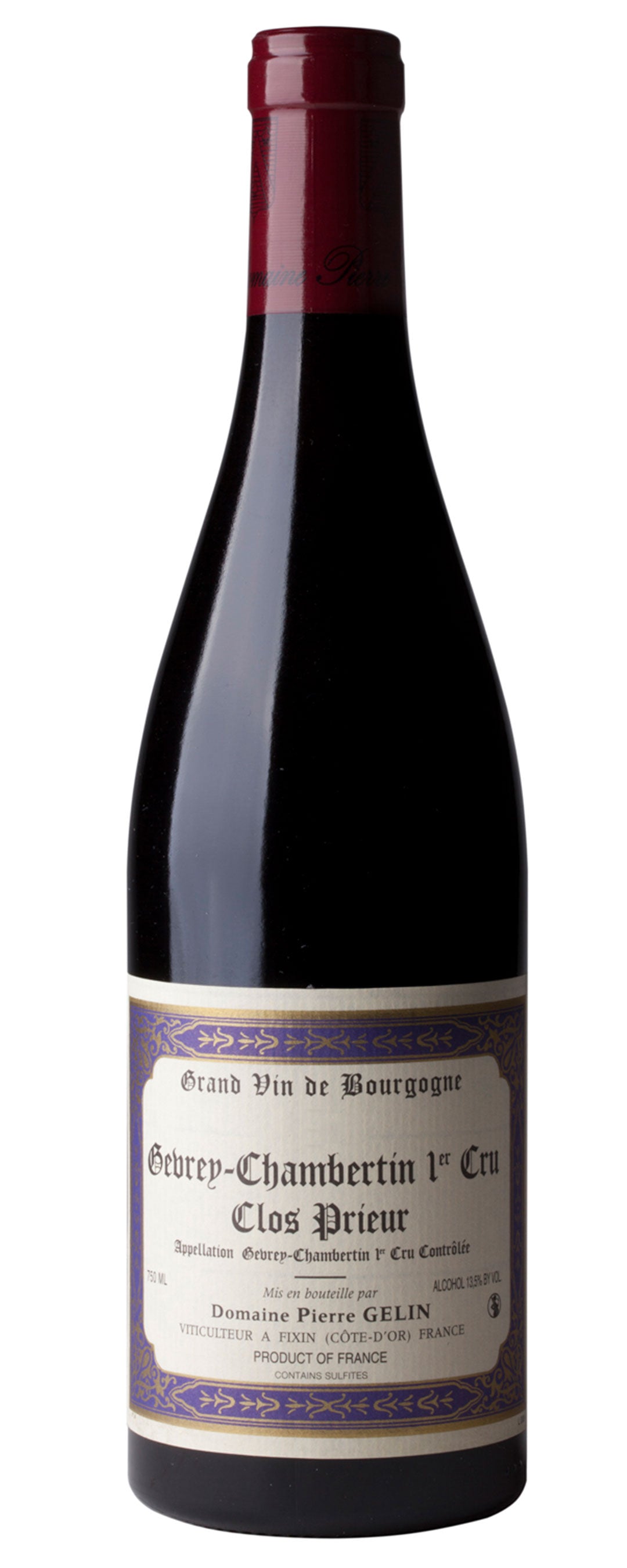 Pierre Gelin Gevrey-Chambertin Clos Prieur Premier Cru 2021  Front Bottle Shot