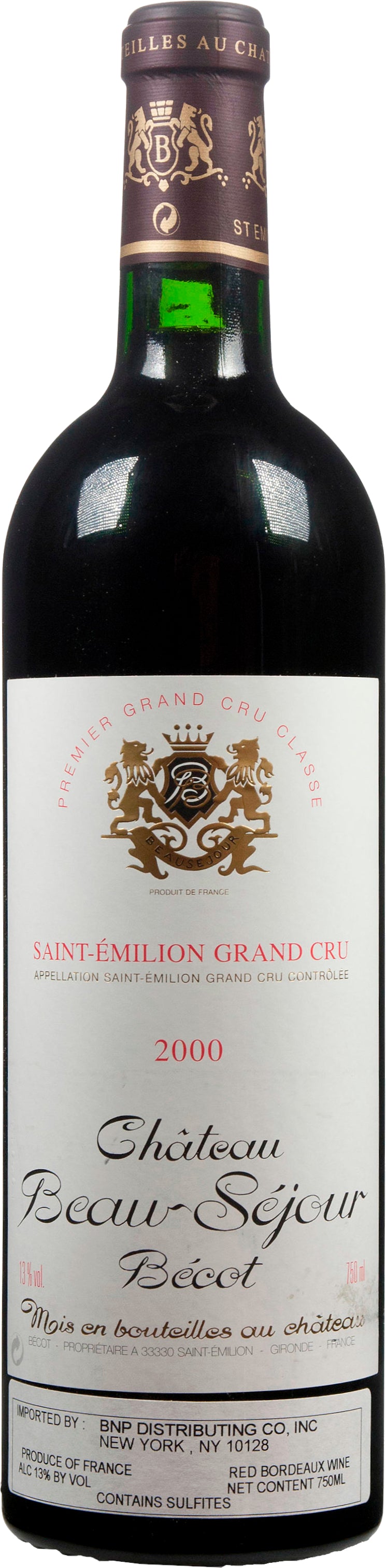 Chateau Beau-Sejour Becot  2000  Front Bottle Shot