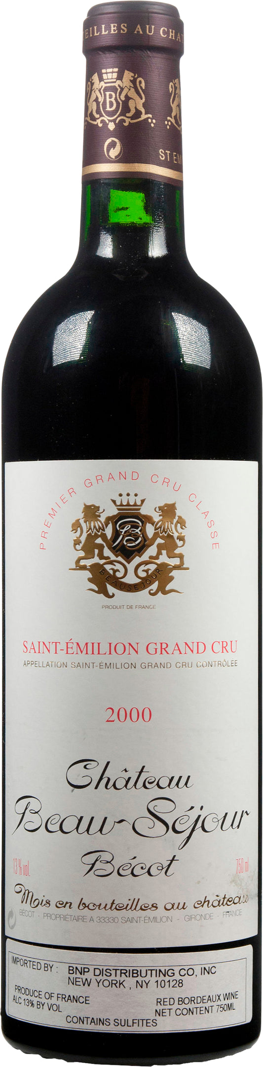 Chateau Beau-Sejour Becot  2000  Front Bottle Shot