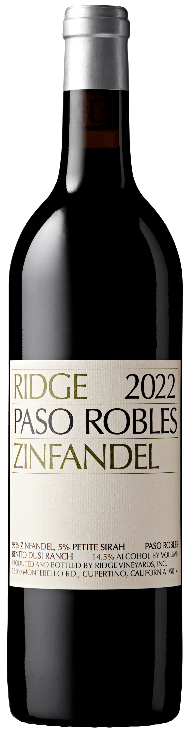 Ridge Paso Robles Zinfandel 2022  Front Bottle Shot