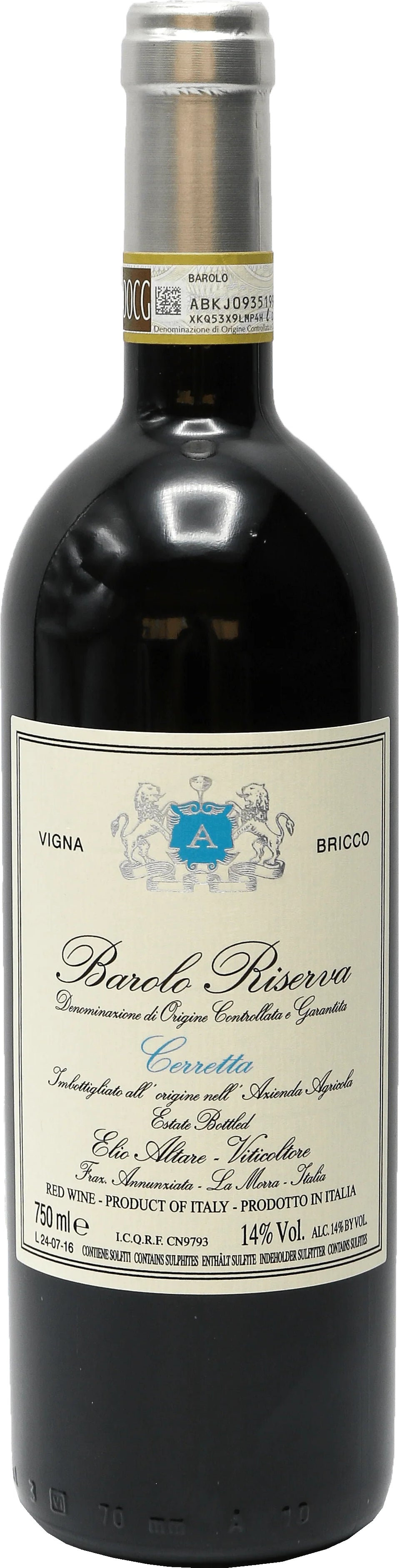 Elio Altare Barolo Cerretta Vigna Bricco Riserva 2018  Front Bottle Shot