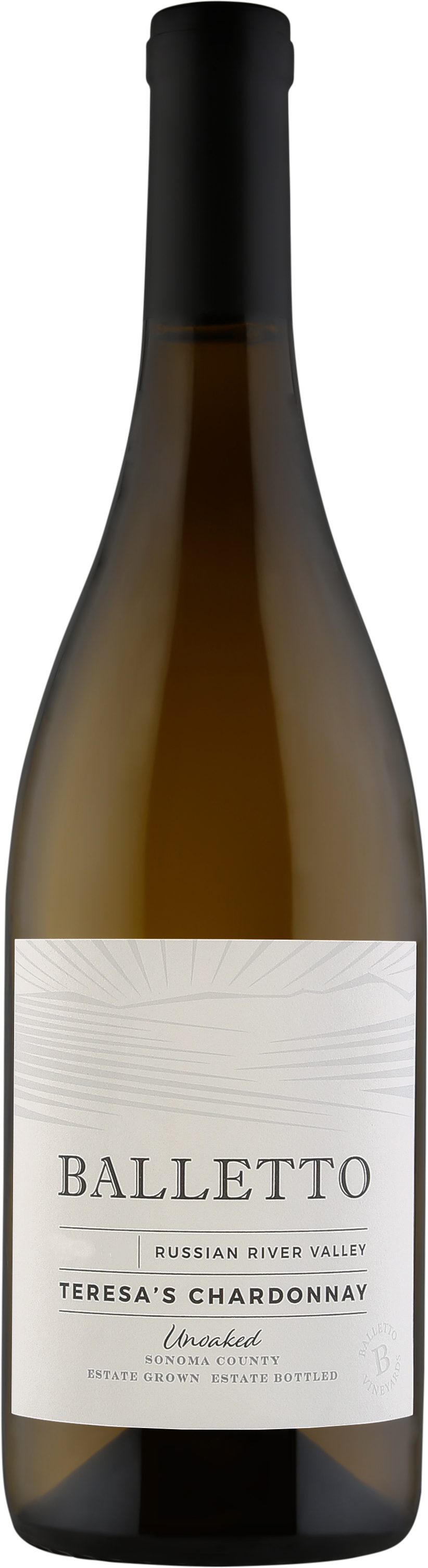 Balletto Winery Teresa's Unoaked Chardonnay 2022  Front Bottle Shot