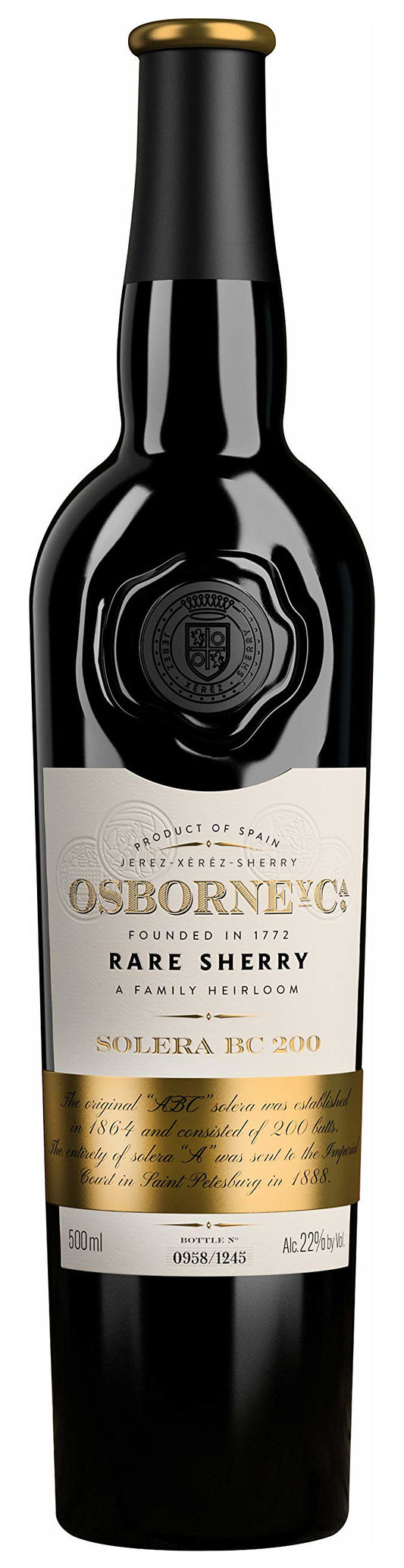 Osborne VORS Oloroso Solera BC 200 Rare Sherry (500ML)  Front Bottle Shot