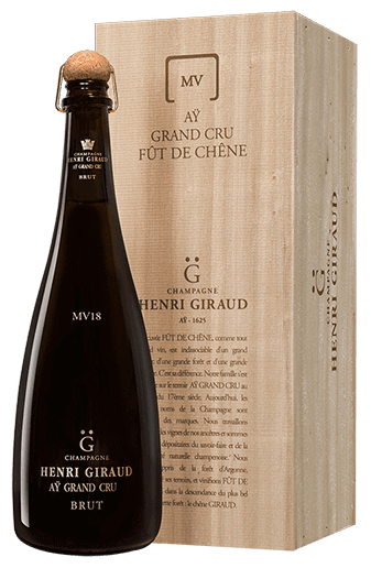Champagne Henri Giraud Ay Fut de Chene MV18 Brut Grand Cru with Wooden Gift Box  Front Bottle Shot