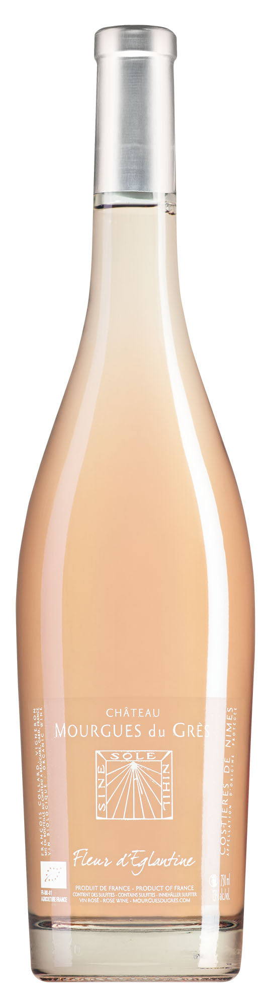 Chateau Mourgues du Gres Costieres de Nimes Fleur d'Eglantine Rose 2023  Front Bottle Shot