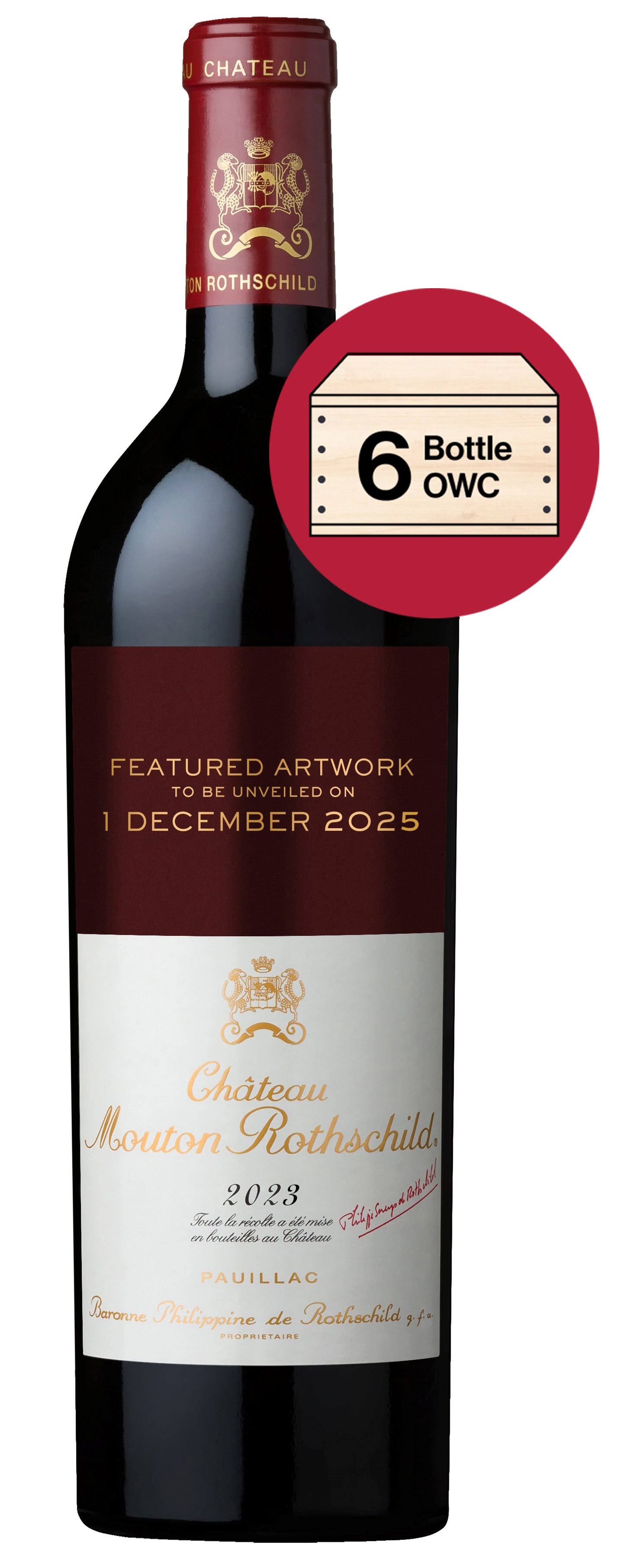 Chateau Mouton Rothschild  6-Pack 2023 in Wood Case (OWC Futures Pre-Sale) 2023  Front Bottle Shot