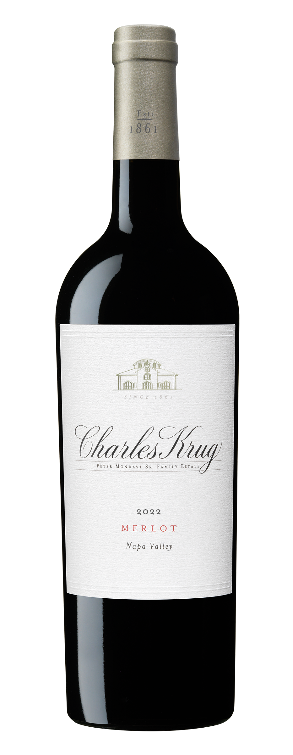 Charles Krug Napa Valley Merlot 2022  Front Bottle Shot