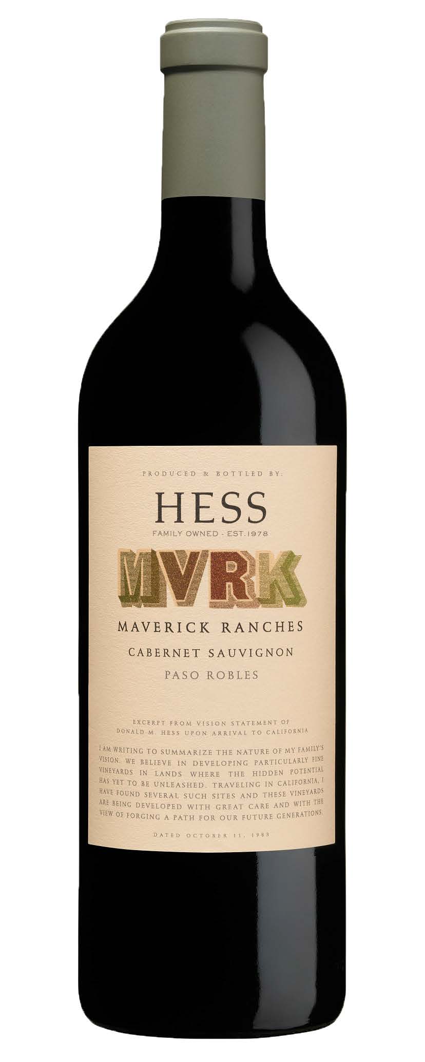 Hess MVRK Maverick Ranches Cabernet Sauvignon 2021  Front Bottle Shot