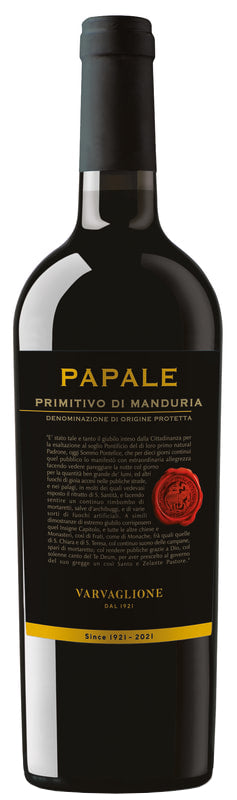 Varvaglione Primitivo di Manduria Papale Linea Oro 2020  Front Bottle Shot