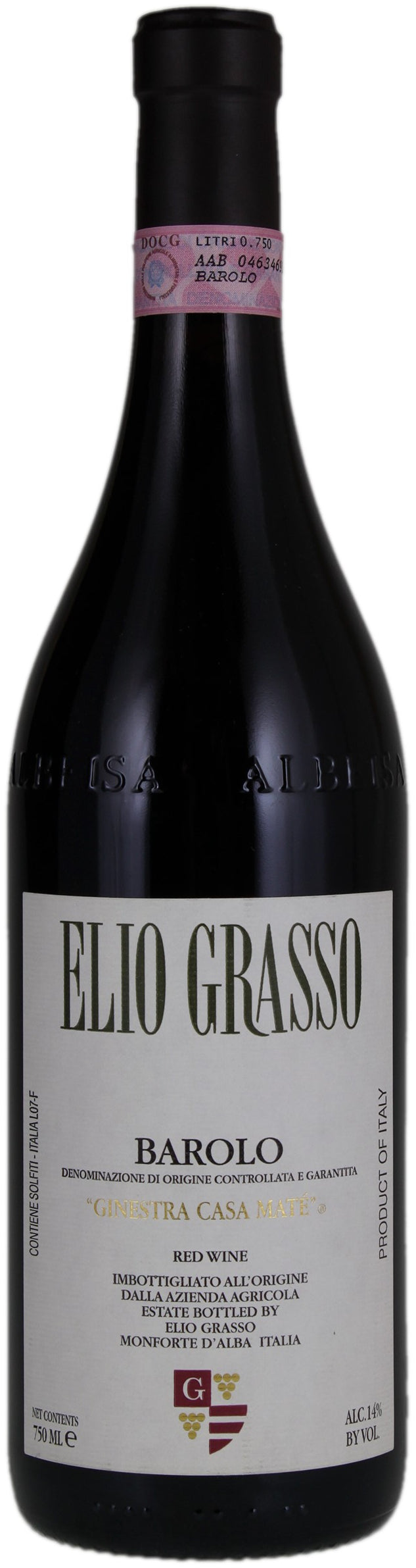 Elio Grasso Barolo Ginestra Casa Mate 2018  Front Bottle Shot