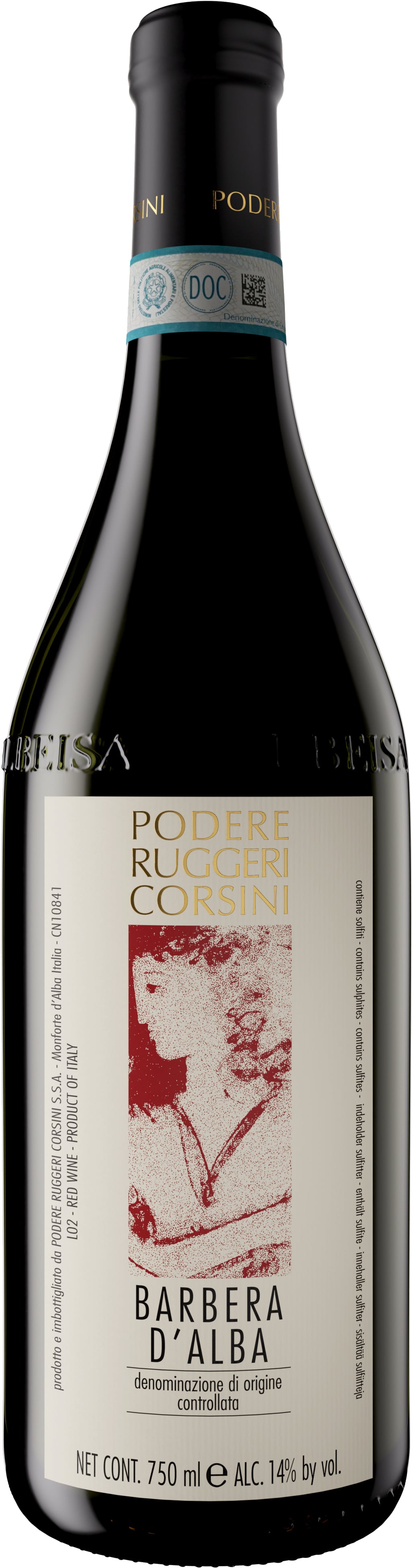 Podere Ruggeri Corsini Barbera d'Alba 2022  Front Bottle Shot