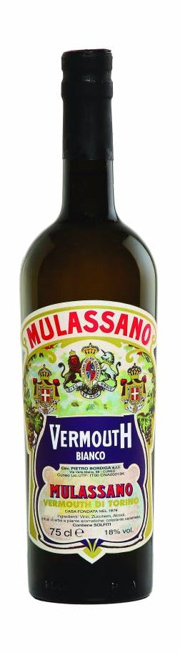 Mulassano Bianco Vermouth  Front Bottle Shot