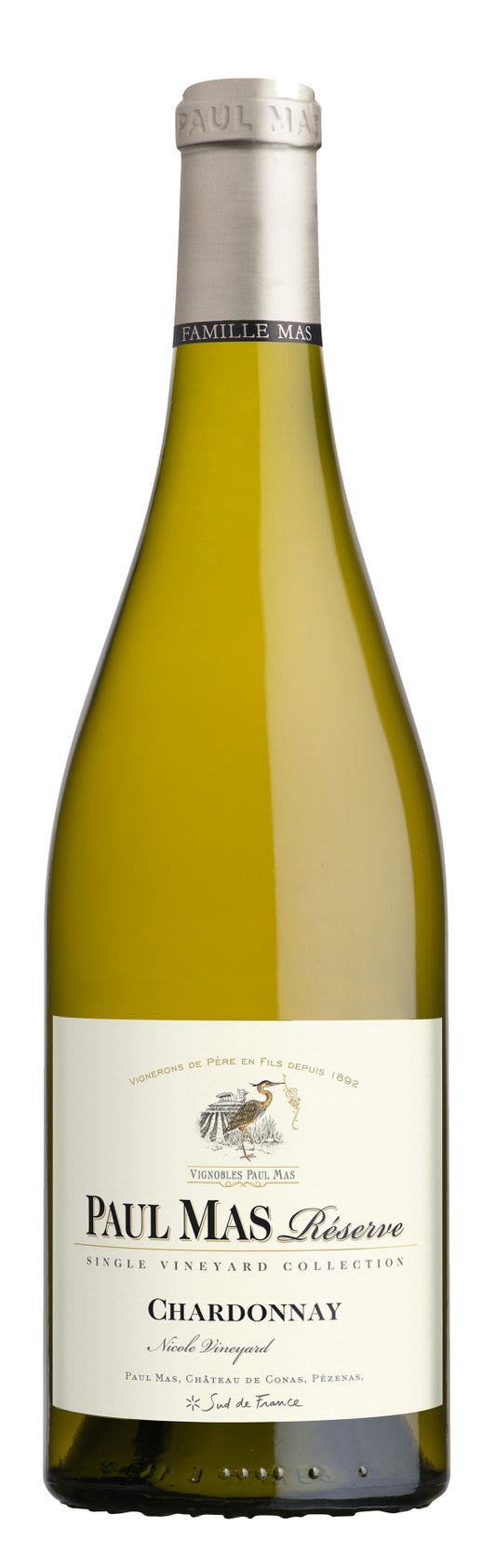 Paul Mas Reserve Chardonnay 2022  Front Bottle Shot