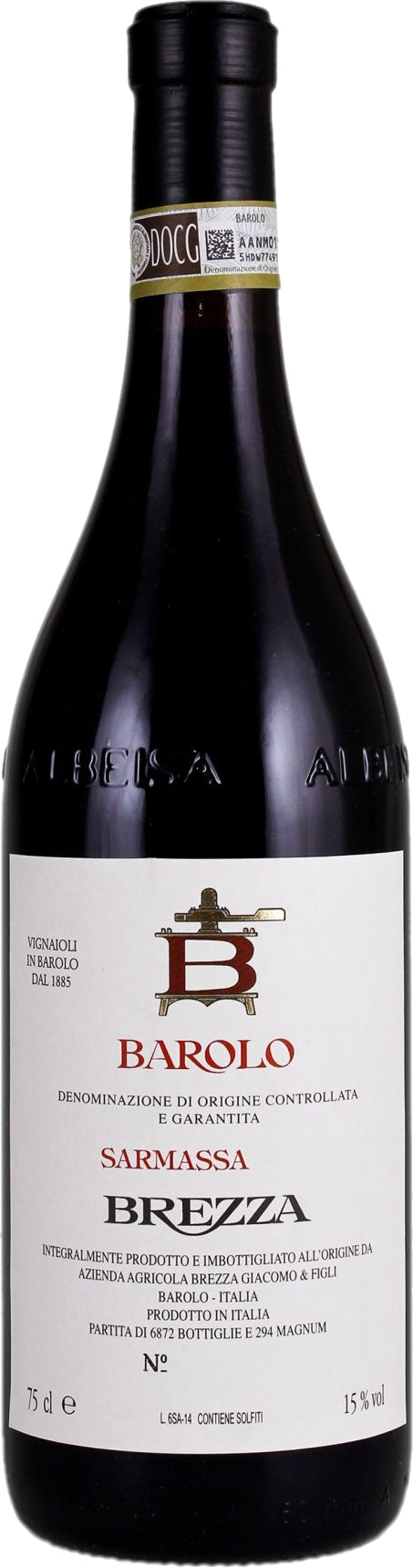 Brezza Barolo Sarmassa 2020  Front Bottle Shot