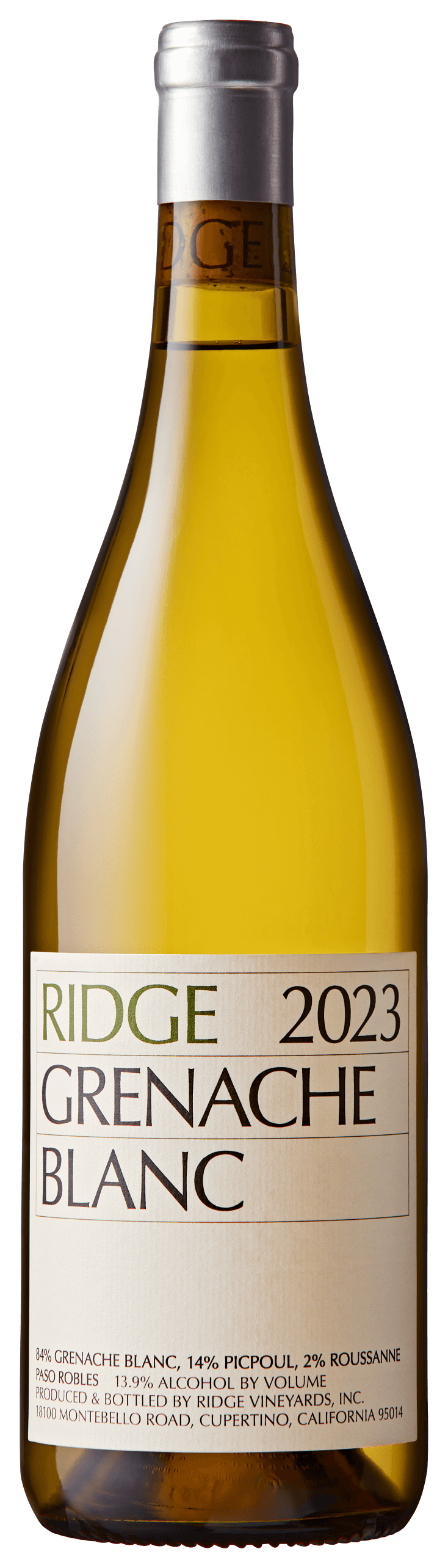 Ridge Grenache Blanc 2023  Front Bottle Shot