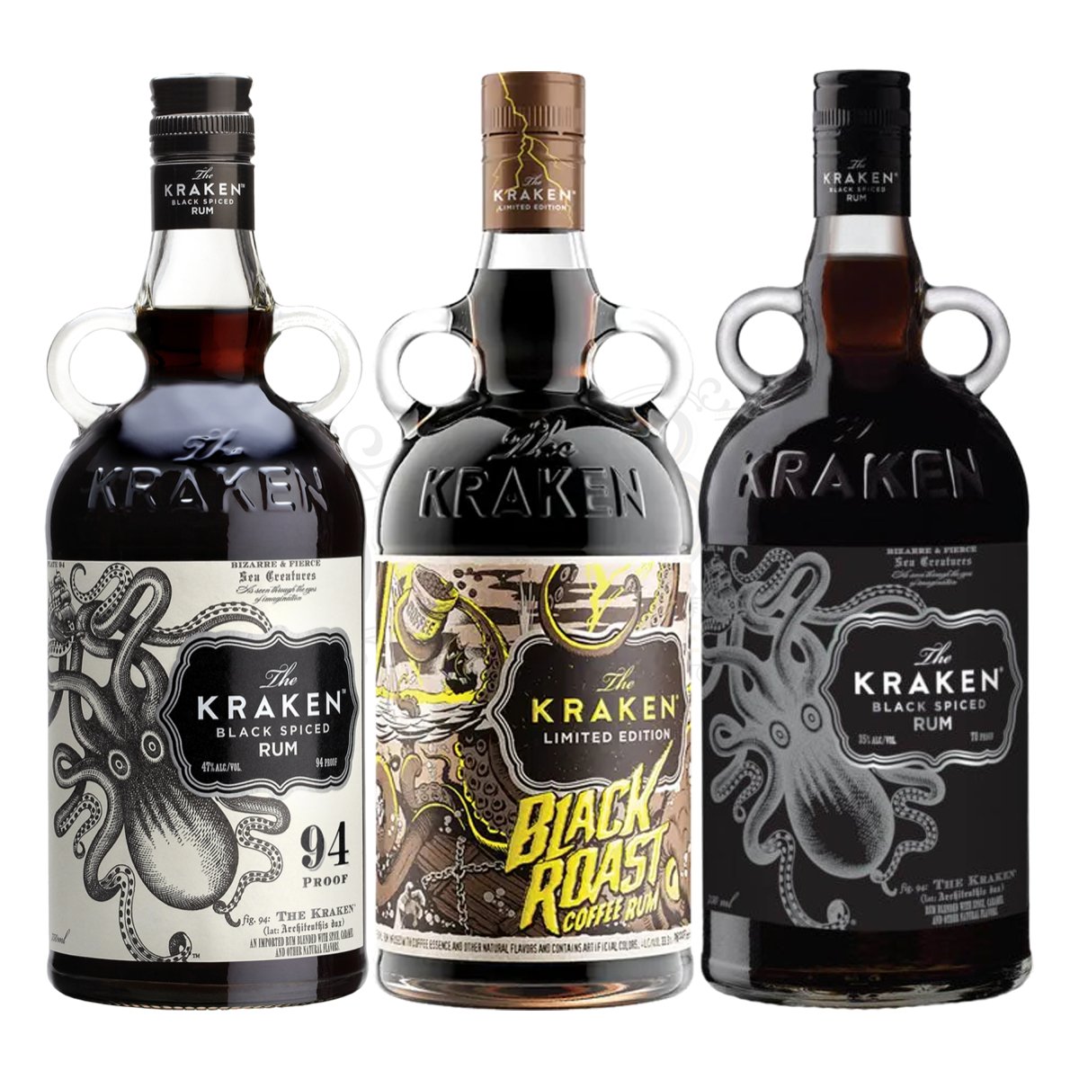 Kraken Black Spiced, Black Roast Coffee & Dark Label Rum Bundle