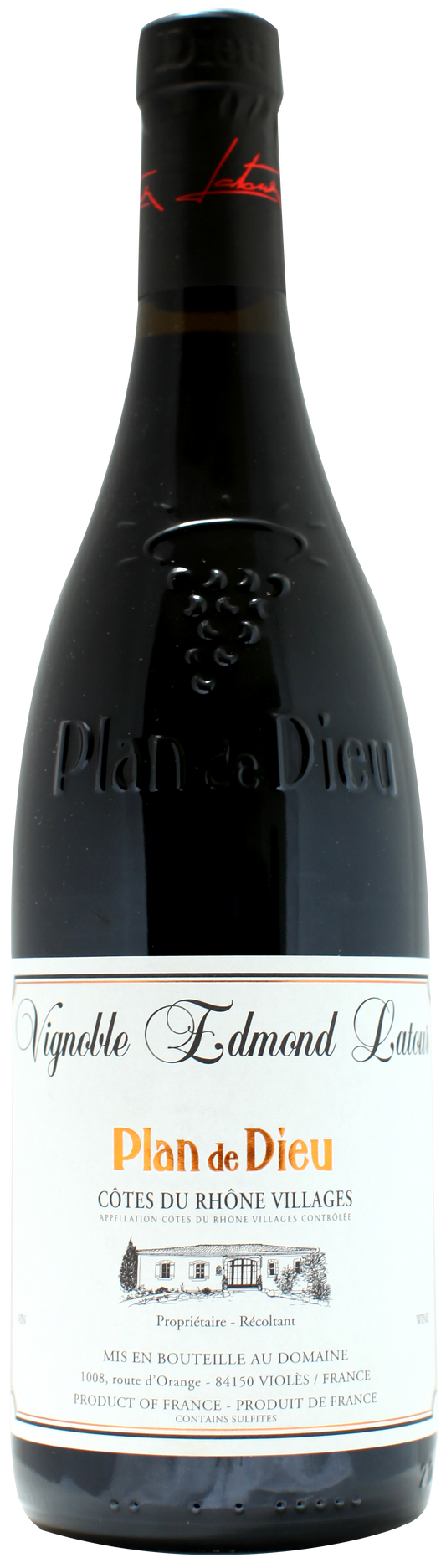 Vignobles Edmond Latour Cotes du Rhone Villages Plan de Dieu 2021  Front Bottle Shot