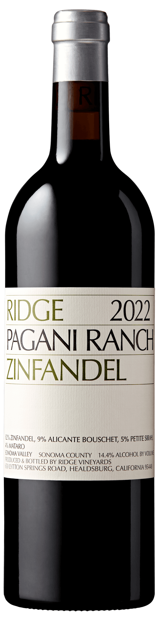 Ridge Pagani Ranch Zinfandel 2022  Front Bottle Shot