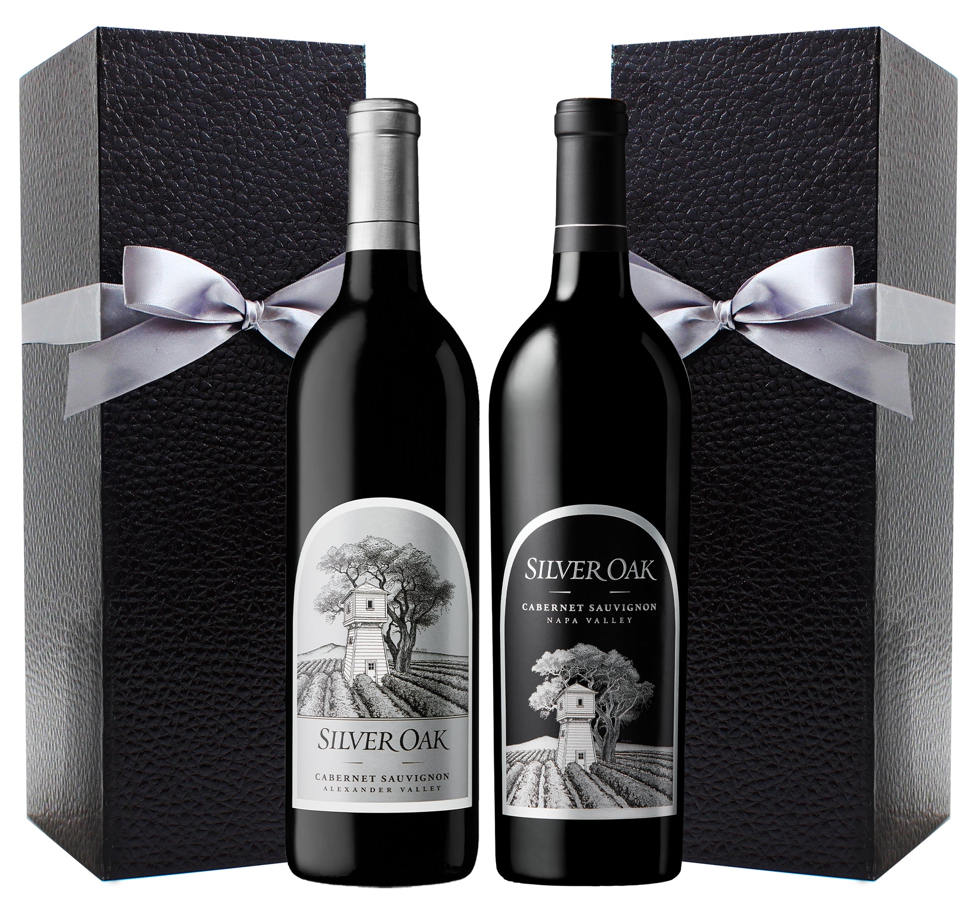 Silver Oak Alexander Valley Cab & Napa Valley Cab with Black Gift Boxes