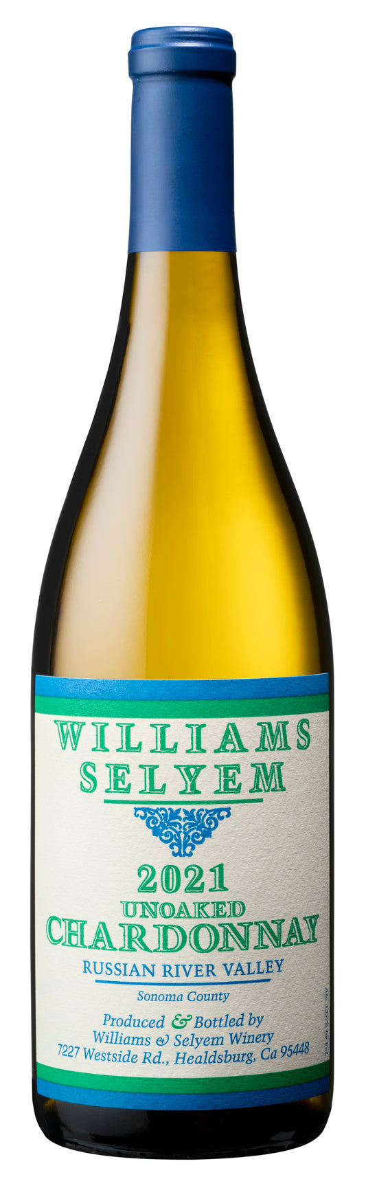 Williams Selyem Unoaked Chardonnay 2021  Front Bottle Shot