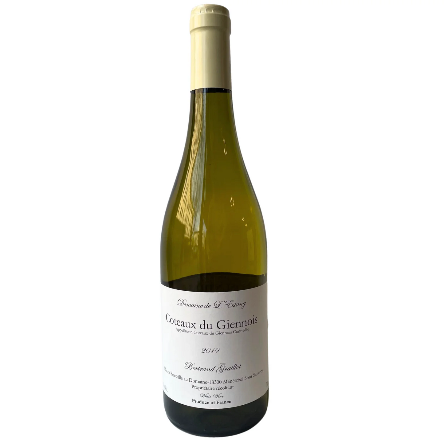 Domaine de l'Estang Coteaux du Giennois Blanc 2019  Front Bottle Shot