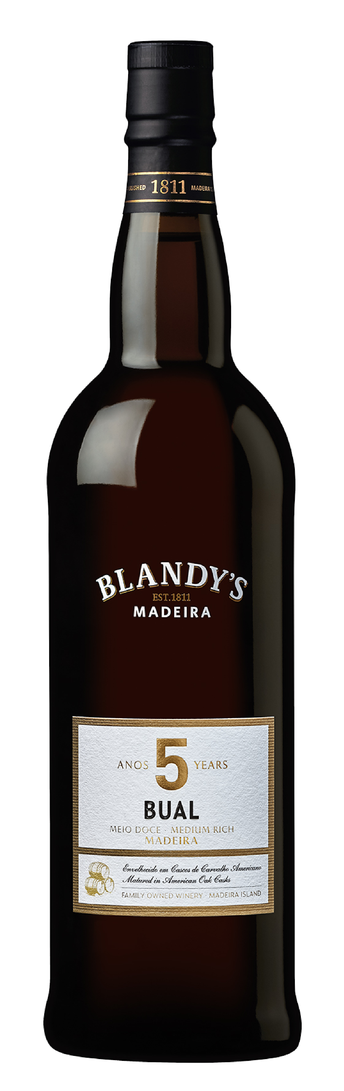 Blandy's 5 Years Bual Medium Rich Madeira Front Bottle Shot