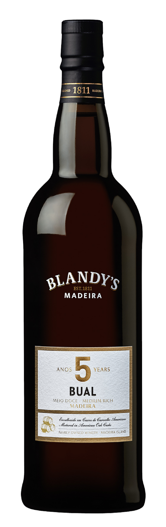 Blandy's 5 Years Bual Medium Rich Madeira Front Bottle Shot