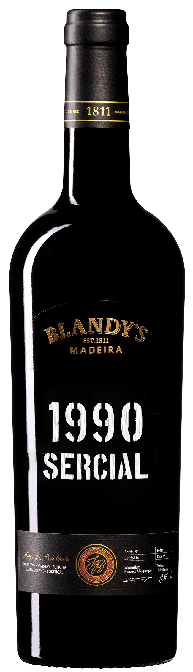 Blandy's Colheita Sercial Single Harvest Madeira 1990  Front Bottle Shot
