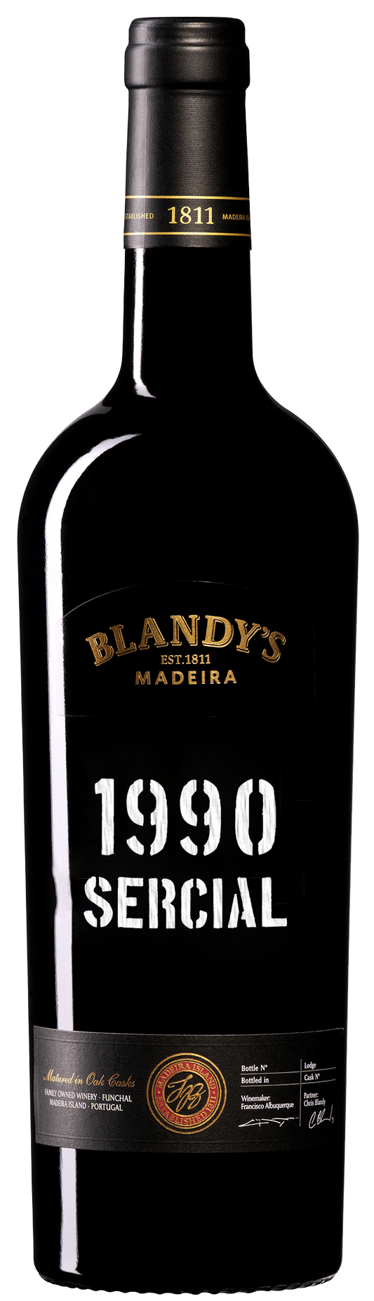 Blandy's Colheita Sercial Single Harvest Madeira 1990  Front Bottle Shot