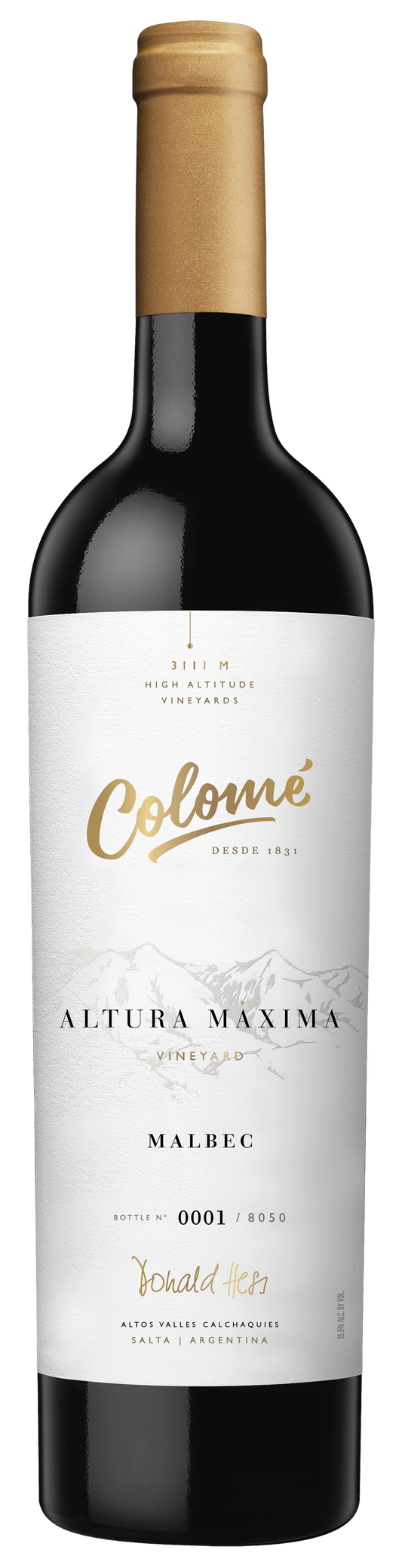 Bodega Colome Altura Maxima Malbec 2019  Front Bottle Shot