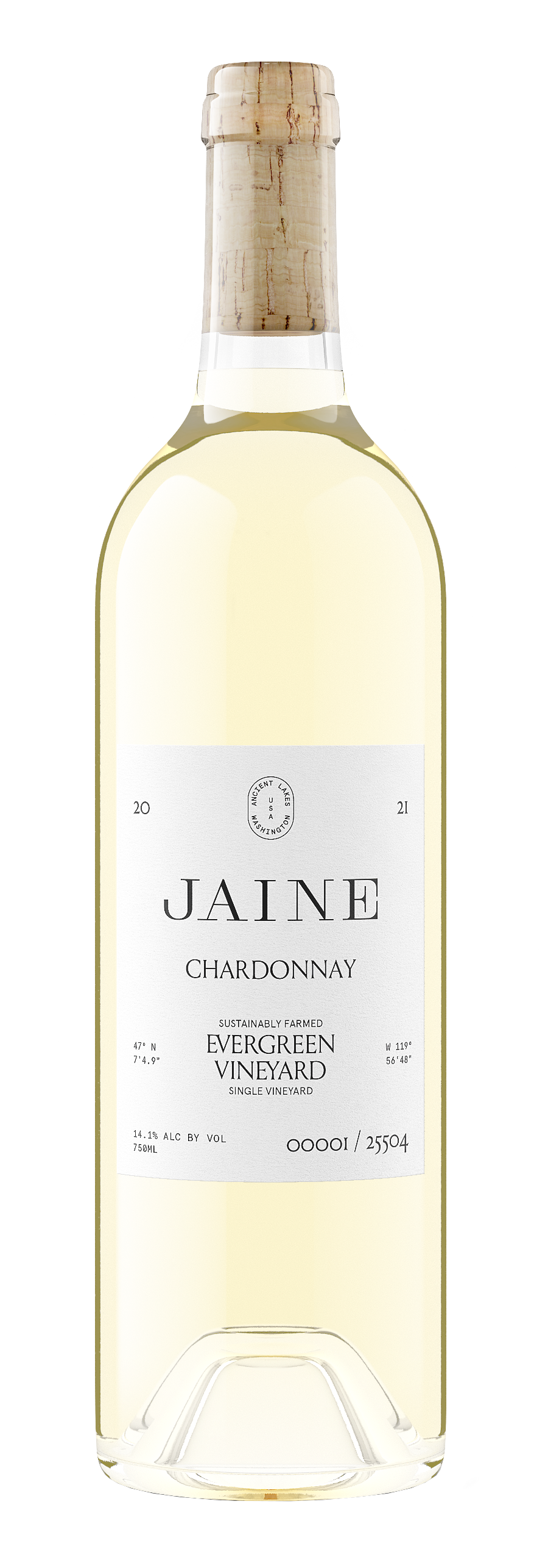 Jaine Evergreen Vineyard Chardonnay 2021  Front Bottle Shot