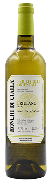 Ronchi di Cialla Colli Orientali del Friuli Friulano 2022  Front Bottle Shot