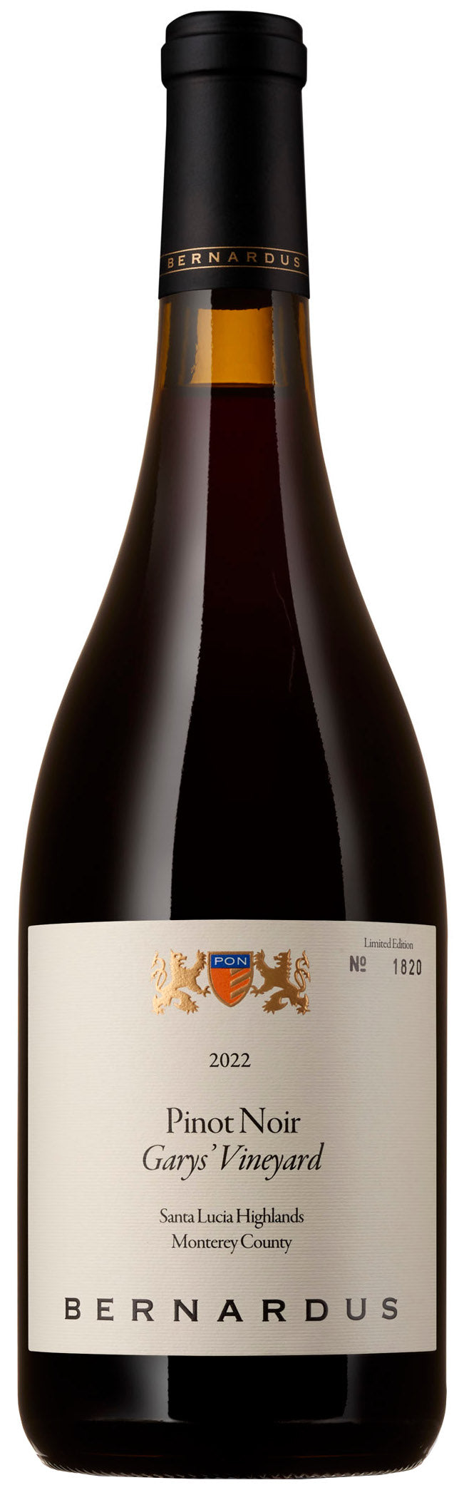 Bernardus Garys' Vineyard Pinot Noir 2022  Front Bottle Shot