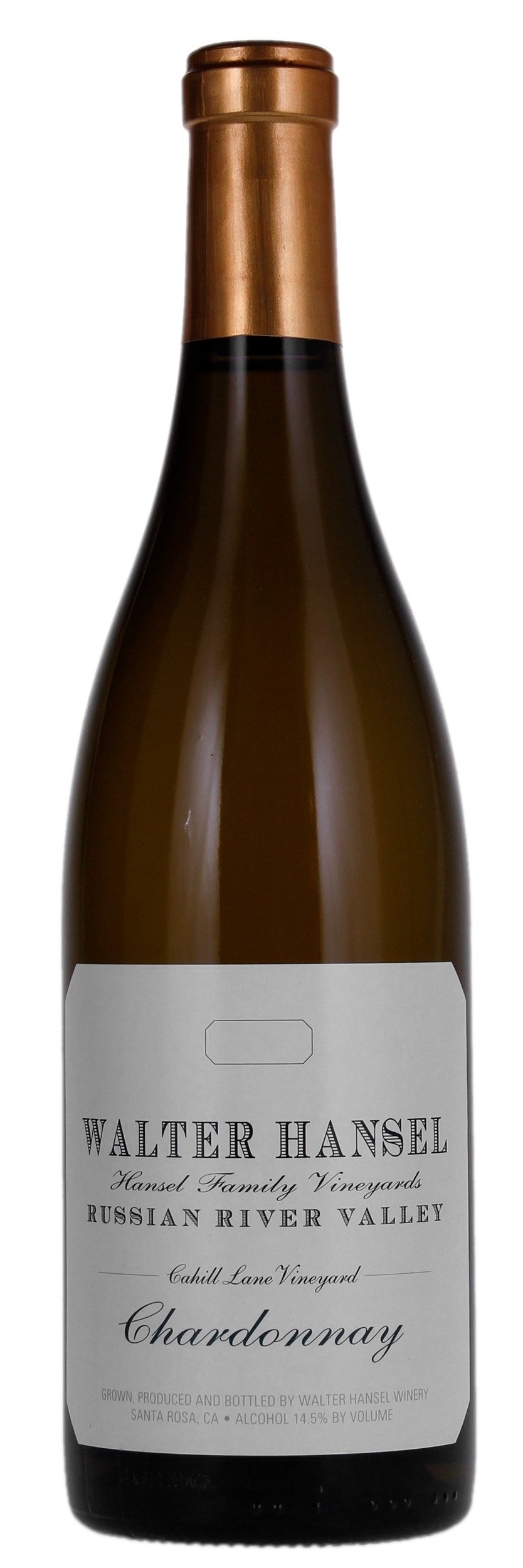 Walter Hansel Cahill Lane Vineyard Chardonnay 2022  Front Bottle Shot