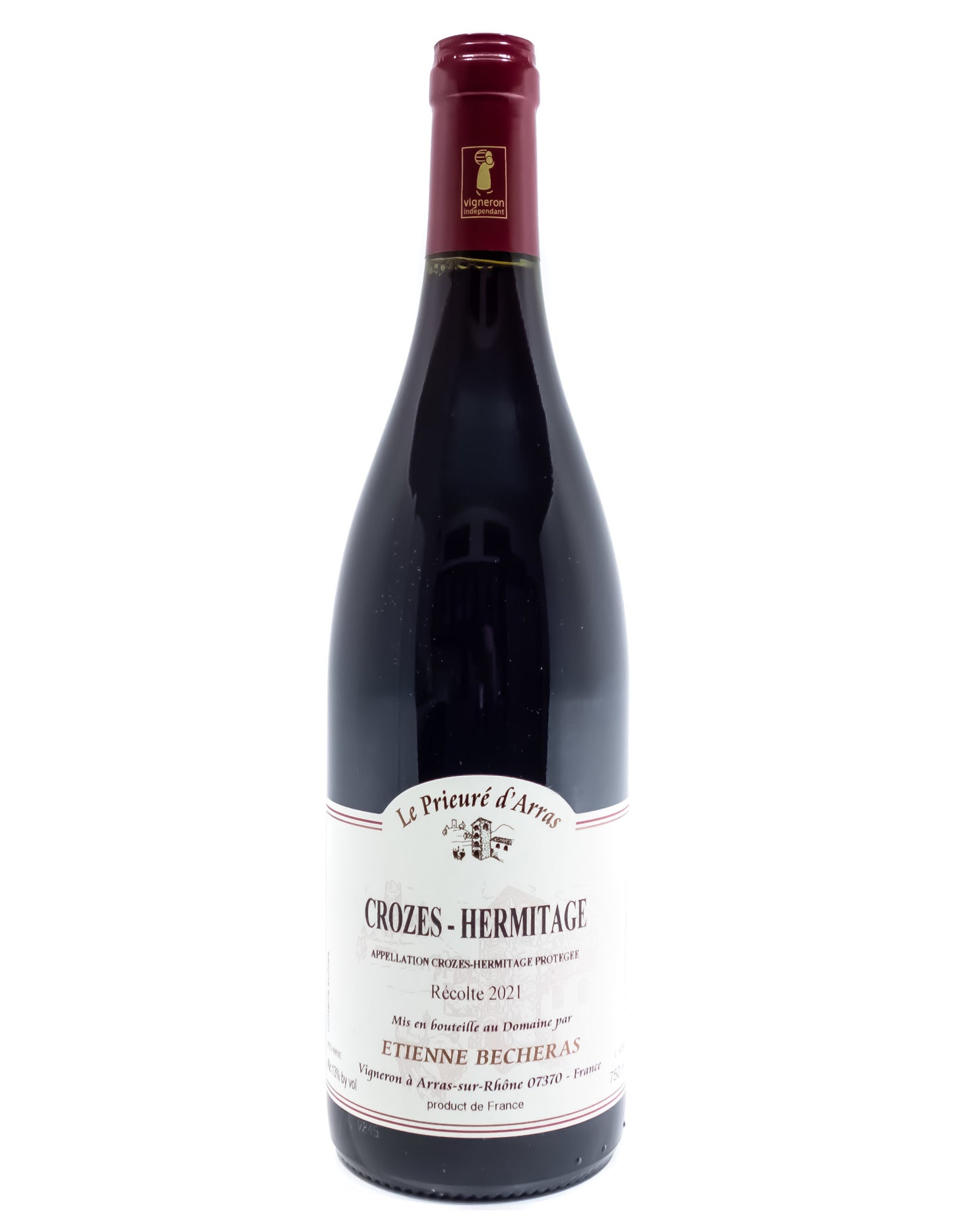 Etienne Becheras Crozes-Hermitage Le Prieure d'Arras 2021  Front Bottle Shot