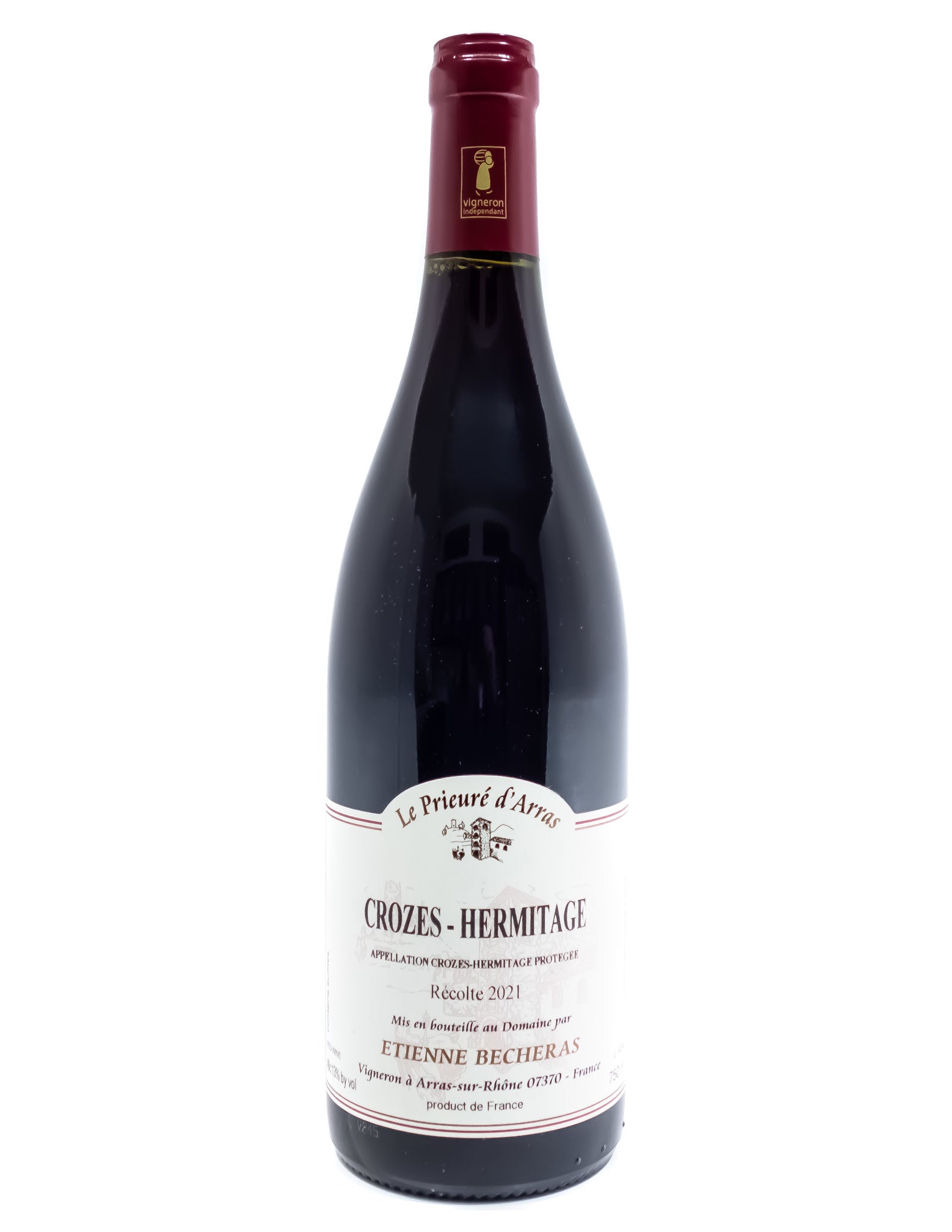 Etienne Becheras Crozes-Hermitage Le Prieure d'Arras 2021  Front Bottle Shot
