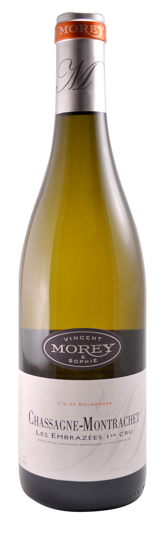 Domaine Vincent & Sophie Morey Chassagne-Montrachet Les Embazees Premier Cru 2022  Front Bottle Shot