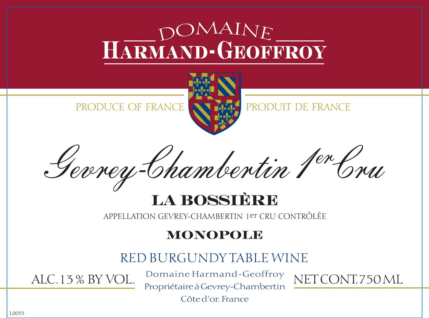 Domaine Harmand-Geoffroy Gevrey-Chambertin La Bossiere Premier Cru 2019