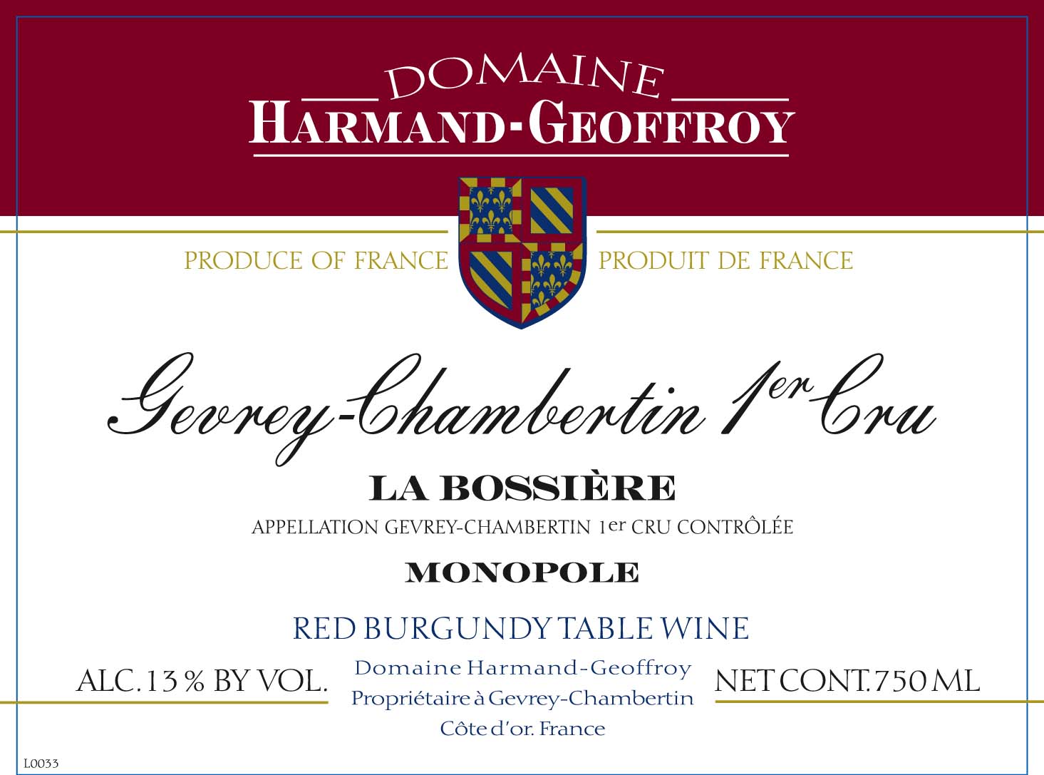 Domaine Harmand-Geoffroy Gevrey-Chambertin La Bossiere Premier Cru 2019