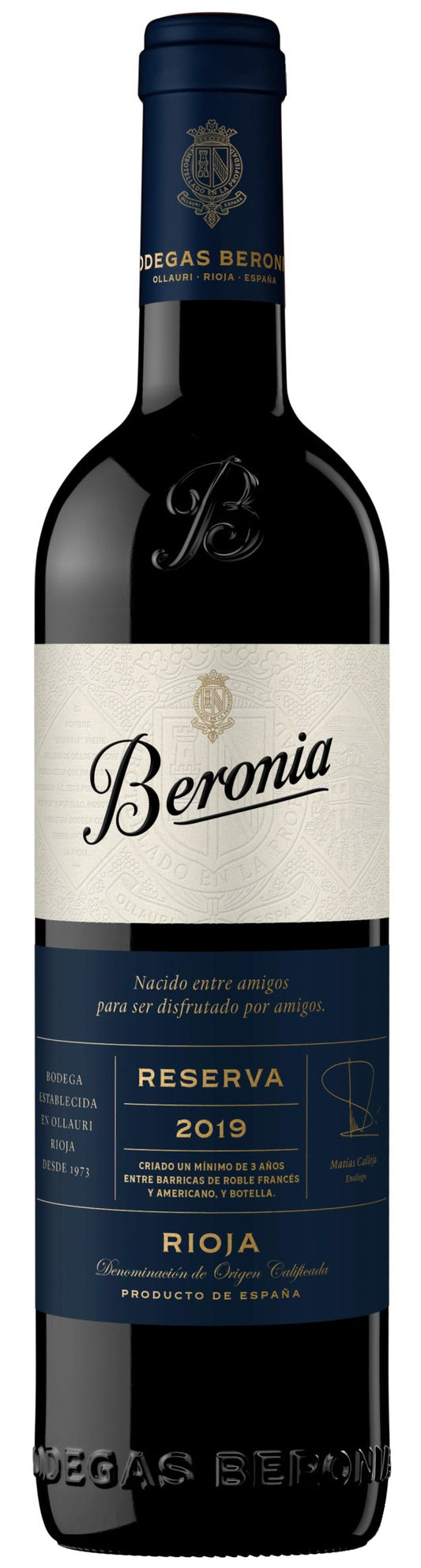 Bodegas Beronia Rioja Reserva 2019  Front Bottle Shot