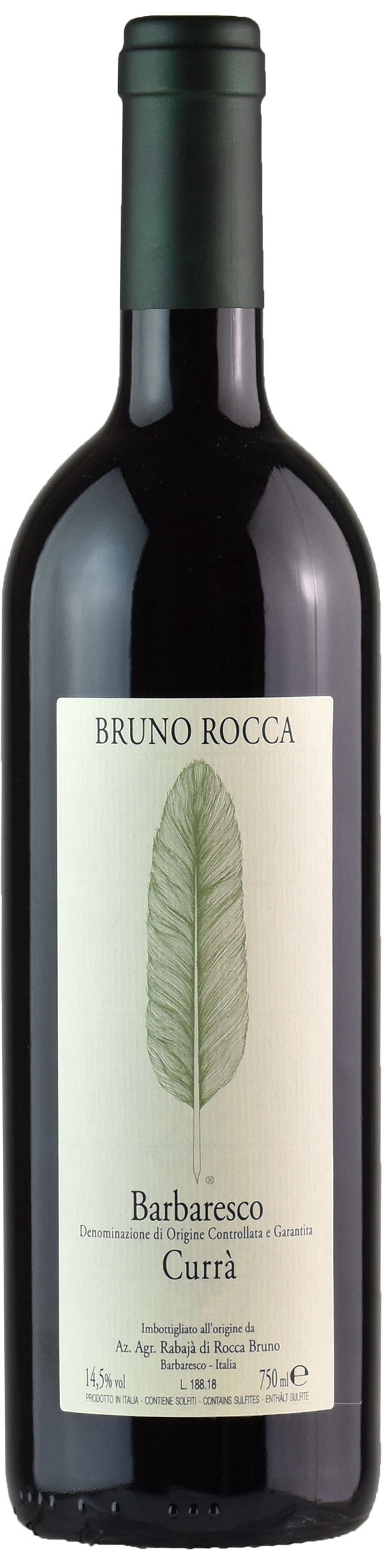 Bruno Rocca Barbaresco Curra 2020  Front Bottle Shot