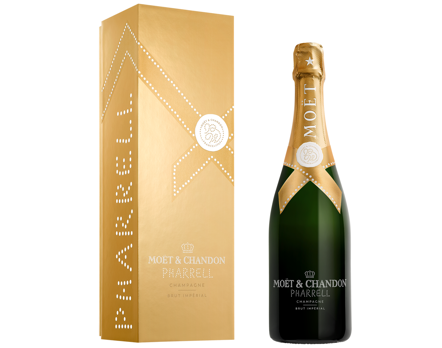 Moet & Chandon Imperial Brut Pharrell Williams Special Edition (Gold) with Gift Box  Front Bottle Shot