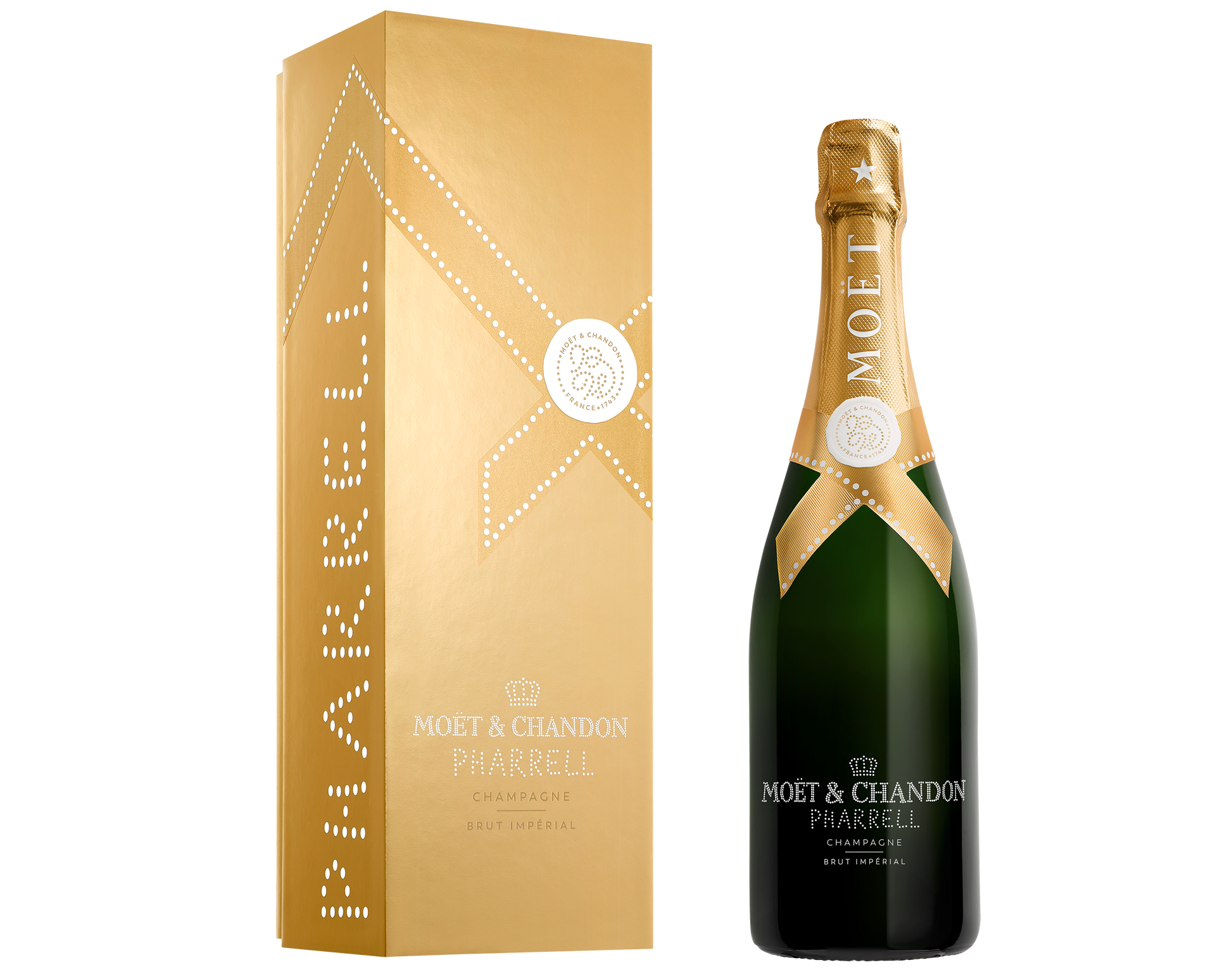 Moet & Chandon Imperial Brut Pharrell Williams Special Edition (Gold) with Gift Box  Front Bottle Shot